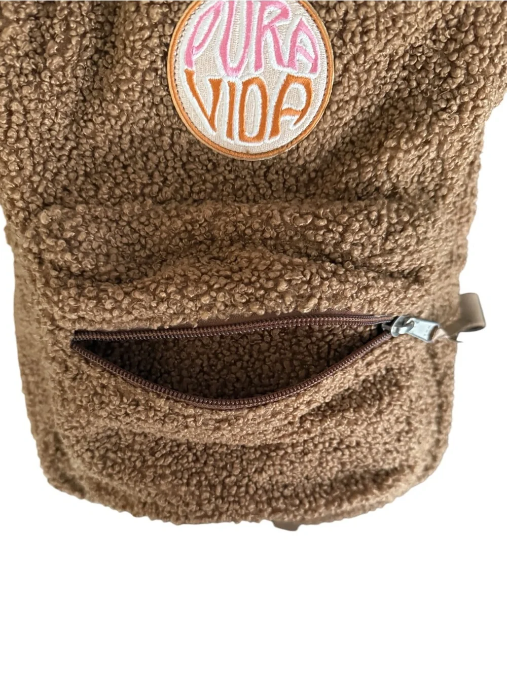 Pura Vida Teddy Bear Mini Daypack Brown Sherpa Fleece Backpack NWT